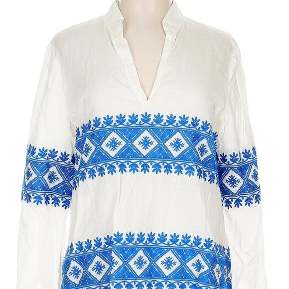 Tory Burch Stephanie Embroidered Coverup Tunic Top Ivory blue L - Picture 3 of 14